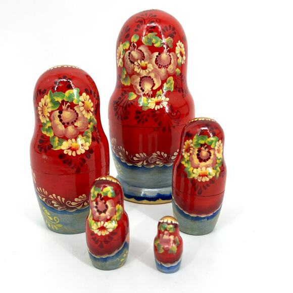 Vintage Russian Matrioska Nesting Dolls 5 Doll Set - Picture 4 of 7
